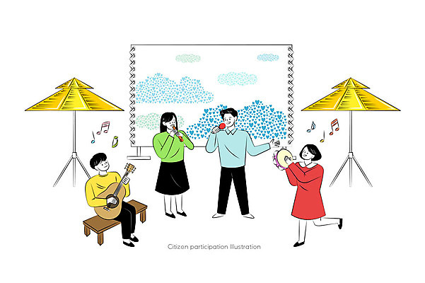 배너템플릿 여자 남자 행복 의자 음표 일러스트 함께함 사랑 사람 여러명 현수막 기타 하트 파라솔 마이크 긍정 탬버린 음악회 리코더 시민 참여 국내일러스트 AI파일 모양 템플릿 기호 배너 감정 음악 음향기기 가구 다수 컨셉 현악기 타악기 공연 목관악기 국민 파일형식 벡터