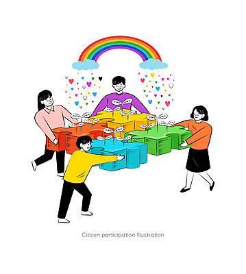 여자 남자 행복 무지개 일러스트 함께함 사랑 사람 여러명 새싹 하트 퍼즐 긍정 시민 맞추기 참여 국내일러스트 AI파일 자연요소 모양 식물 감정 다수 컨셉 모션 국민 파일형식 벡터