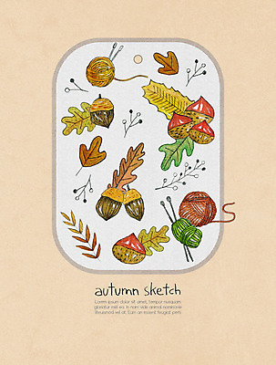 PSD 열매 단풍 낙엽 일러스트 나뭇잎 사각프레임 사람없음 컬러풀 가을 뜨개질 털실 밤 스케치 오브젝트 도토리 프레임일러스트 국내일러스트 식물 계절 컬러 잎 프레임 미술 취미 사각형 견과류 실 파일형식