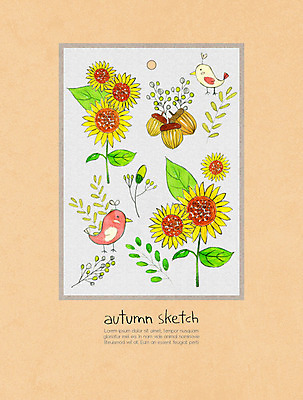 PSD 단풍 낙엽 두마리 일러스트 조류 나뭇잎 해바라기 사각프레임 사람없음 컬러풀 가을 스케치 오브젝트 도토리 프레임일러스트 국내일러스트 동물 계절 꽃 컬러 잎 2 프레임 미술 사각형 견과류 파일형식