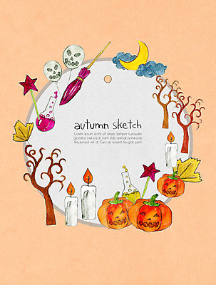 PSD 나무 일러스트 촛불 해골 사람없음 컬러풀 할로윈 가을 스케치 빗자루 오브젝트 원형프레임 양초꽂이 잭오랜턴 프레임일러스트 국내일러스트 식물 계절 컬러 초 뼈 프레임 미술 원형 청소도구 꽂이 파일형식