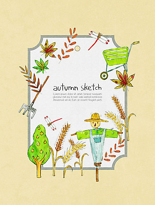 PSD 단풍 낙엽 일러스트 사각프레임 사람없음 컬러풀 수확 추수 가을 농기구 스케치 오브젝트 허수아비 추수감사절 프레임일러스트 국내일러스트 계절 기독교 컬러 잎 농업 프레임 미술 사각형 파일형식