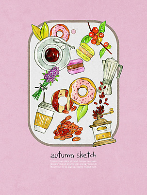 PSD 커피 일러스트 디저트 사각프레임 사람없음 컬러풀 원두 가을 도넛 달콤 스케치 오브젝트 마카롱 프레임일러스트 국내일러스트 계절 음료 음식 컬러 프레임 미술 사각형 맛 파일형식