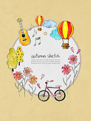 PSD 일러스트 사람없음 컬러풀 소풍 자전거 가을 기타 열기구 스케치 오브젝트 코스모스 풍선 원형프레임 가을소풍 프레임일러스트 국내일러스트 계절 꽃 컬러 항공교통 현악기 프레임 미술 야외활동 바이크 원형 파일형식 가을_계절