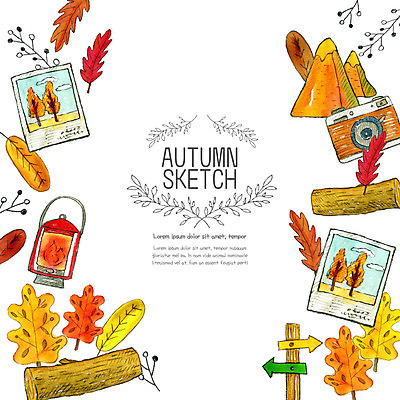 PSD 나무 계절 단풍 낙엽 일러스트 산 사람없음 컬러풀 소풍 카메라 등산 가을 스케치 오브젝트 국내일러스트 식물 컬러 잎 미술 전자제품 야외활동 트래킹 파일형식