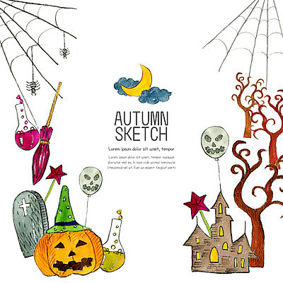PSD 계절 단풍 낙엽 일러스트 사람없음 컬러풀 할로윈 달 가을 스케치 거미줄 오브젝트 물약 잭오랜턴 국내일러스트 자연요소 컬러 잎 미술 약 파일형식
