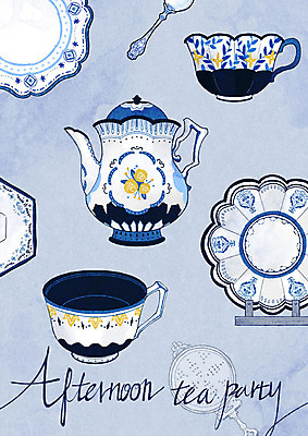 PSD 식기 접시 음료 일러스트 티타임 휴식 북유럽스타일 사람없음 컵 파란색 숟가락 차 찻잔 티스푼 찻주전자 홍차 국내일러스트 컬러 컨셉 주전자 잔 수저 차_음료 스타일 파일형식