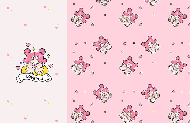 디자인 여자 분홍색 패턴 일러스트 키스 사랑 한명 세트 패턴백그라운드 입술 국내일러스트 AI파일 1 감정 컬러 백그라운드 무늬 사람 신체부위 애정표현 파일형식 벡터