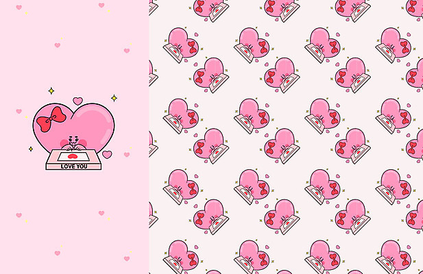 디자인 분홍색 패턴 일러스트 사랑 사람없음 세트 패턴백그라운드 하트 국내일러스트 AI파일 모양 감정 컬러 백그라운드 무늬 파일형식 벡터