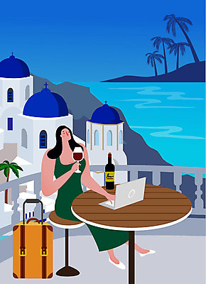 해외 우먼라이프 라이프스타일 여자 행복 해외여행 여행 일러스트 휴가 휴식 바캉스용품 한명 사람 성인 여름 여름휴가 바캉스 노트북 와인 카페 그리스 즐거움 힐링 산토리니 싱글라이프 성인여자한명만 소확행 혼행 국내일러스트 AI파일 1 계절 감정 유럽 컨셉 주류 생활 전자제품 상점 오브젝트 신조어 약어 여자한명만 성인여자만 파일형식 벡터 여름_계절