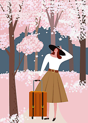 우먼라이프 라이프스타일 여자 행복 여행 일러스트 휴가 휴식 바캉스용품 한명 사람 성인 여름 여름휴가 바캉스 캐리어 벚꽃 즐거움 힐링 싱글라이프 성인여자한명만 소확행 혼행 국내일러스트 AI파일 1 계절 꽃 감정 컨셉 생활 여행가방 오브젝트 신조어 약어 여자한명만 성인여자만 파일형식 벡터 여름_계절