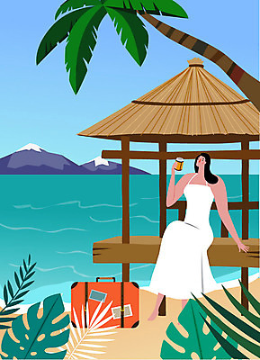해외 우먼라이프 라이프스타일 여자 행복 바다 여행 일러스트 휴가 휴식 열대 바캉스용품 한명 사람 성인 여름 여름휴가 바캉스 즐거움 휴양지 힐링 원두막 싱글라이프 성인여자한명만 소확행 혼행 국내일러스트 AI파일 1 계절 감정 컨셉 생활 장소 오브젝트 신조어 약어 여자한명만 성인여자만 파일형식 벡터 여름_계절