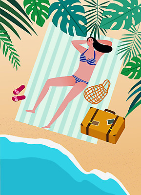 전신 무료이미지 우먼라이프 라이프스타일 여자 행복 바다 여행 일러스트 휴가 휴식 슬리퍼 바캉스용품 한명 성인 해변 여름 여름휴가 바캉스 비키니 눕기 여행가방 즐거움 선베드 힐링 열대잎 싱글라이프 성인여자한명만 소확행 혼행 네트백 국내일러스트 AI파일 1 계절 수영복 감정 신발 컨셉 잎 의자 가방 모션 사람 생활 오브젝트 신조어 약어 여자한명만 성인여자만 파일형식 벡터 여름_계절
