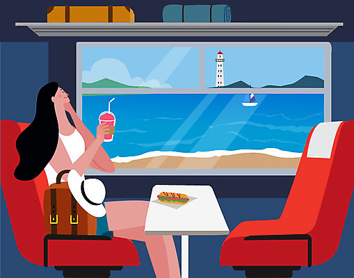 우먼라이프 라이프스타일 여자 행복 여행 일러스트 휴가 휴식 바캉스용품 한명 사람 성인 여름 여름휴가 바캉스 기차 즐거움 힐링 기차여행 싱글라이프 성인여자한명만 소확행 혼행 국내일러스트 AI파일 1 계절 감정 육상교통 컨셉 대중교통 생활 오브젝트 신조어 약어 여자한명만 성인여자만 파일형식 벡터 여름_계절