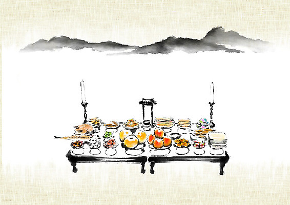 PSD 전통 일러스트 캘리그라피 붓터치 산 흑백 사람없음 흰색 한지 제사 번짐 제기_제사 민속 제사상 한지배경 제사용품 국내일러스트 종이 컬러 백그라운드 촬영기법 오브젝트 전통의례 파일형식 효과