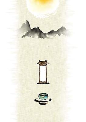 PSD 전통 술잔 일러스트 캘리그라피 붓터치 산 흑백 사람없음 보름달 달 한지 제사 번짐 제기_제사 민속 한지배경 베이지색 국내일러스트 자연요소 종이 컬러 백그라운드 잔 촬영기법 전통의례 제사용품 파일형식 효과