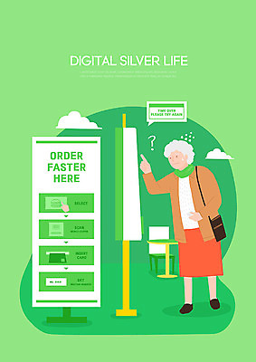 PSD 여자 노년 일러스트 탁자 패스트푸드 알림판 한명 성인 연두색 실버라이프 디지털 터치 주문 복잡 셀프 어려움 키오스크 터치스크린 패스트푸드점 노인여자한명만 무인매장 디지털래그 국내일러스트 1 라이프스타일 가구 컨셉 사람 초록색 상점 인스턴트 사회이슈 여자한명만 노인여자만 파일형식