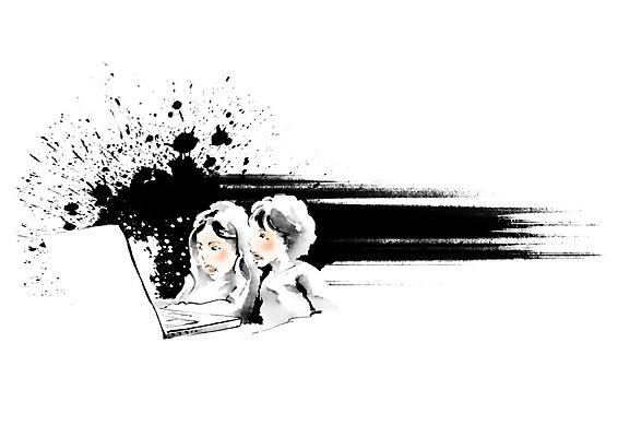 PSD 여자 교육 남자 어린이 일러스트 캘리그라피 붓터치 안전 사람 소녀 소년 두명 노트북 컴퓨터 듣기 위험 번짐 불법 에듀 음란물 어린이만 스쿨팩 국내일러스트 시청하다 컨셉 모션 전자제품 범죄 에듀케이션 파일형식 효과