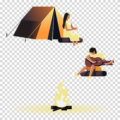 편집이미지 여자 남자 여유 여행 텐트 누끼 사람 성인 두명 여름 여름휴가 바캉스 노란색 기타 통기타 시원함 모닥불 힐링 PNG 성인만 편집소스 계절 감정 컬러 불 현악기 휴가 캠핑도구 파일형식 여름_계절
