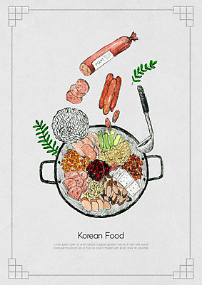 PSD 전통 한식 음식 일러스트 재료 사람없음 햄 레시피 드로잉 부대찌개 국내일러스트 육류 미술 찌개 파일형식