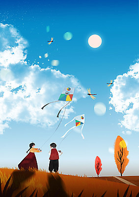 PSD 구름 여자 명절 남자 하늘색 일러스트 하늘 사람 풍경 두명 태양 추석 가을풍경 전통놀이 가을 잠자리 한복 시원함 연 연날리기 국내일러스트 자연요소 한국전통 전통 계절 기념일 곤충 놀이 파란색 놀이용품 전통의상 파일형식 가을_계절