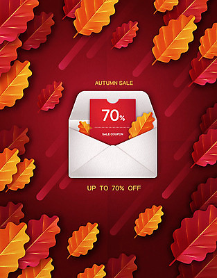 영어 백그라운드 단풍 낙엽 일러스트 편지봉투 이벤트 타이포그라피 사람없음 빨간색 세일 가을 페이퍼아트 쿠폰 미니멀 가을배경 프로모션 국내일러스트 AI파일 문자 계절 컬러 잎 봉투 편지 파일형식 벡터 가을_계절