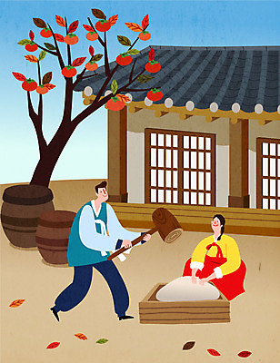 여자 명절 남자 행복 일러스트 가족 하늘 사람 두명 컬러풀 갈색 추석 가을풍경 가을 가족라이프 항아리 한복 감나무 즐거움 떡메치기 국내일러스트 AI파일 나무 한국전통 전통 라이프스타일 계절 기념일 감정 컬러 관계 모션 감 풍경 도자기 전통의상 파일형식 벡터 가을_계절