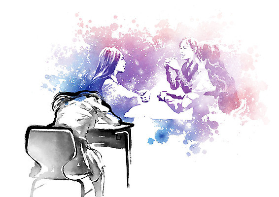 PSD 학생 여자 생각 일러스트 캘리그라피 상상 청소년 붓터치 흑백 대화 사람 10대 친구 컬러풀 책상 번짐 따돌림 왕따 여자만 십대여자한명만 국내일러스트 컬러 가구 관계 촬영기법 말하기 여자한명만 십대여자만 파일형식 효과