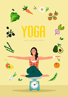여자 채소 과일 일러스트 요가 건강 저울 한명 사람 성인 운동 노란색 평화 건강관리 스트레칭 요가자세 균형 즐거움 명상 힐링 성인여자한명만 국내일러스트 AI파일 1 웰빙 감정 컬러 포즈 컨셉 관리 여자한명만 성인여자만 파일형식 벡터