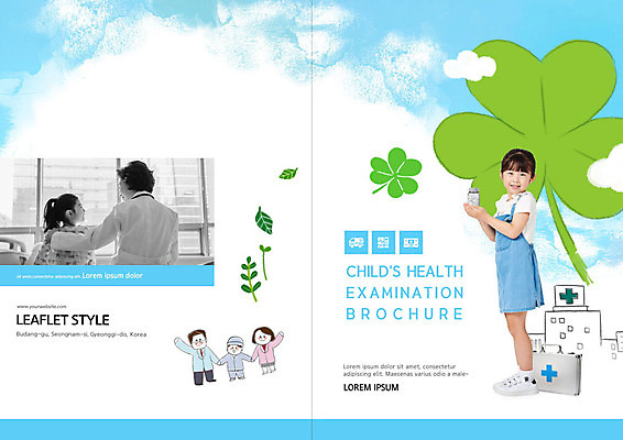 PSD 템플릿 표지디자인 북디자인 출판디자인 여자 표지 노년 남자 어린이 리플렛 북커버 의학 건강 병원 여러명 성인 파란색 한국인 의사 60대 건강검진 세잎클로버 이미지템플릿 식물 컬러 다수 사람 동양인 의료진 클로버 검사_조사 파일형식
