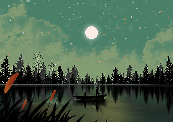 PSD 커플 여자 남자 실루엣 별 호수 백그라운드 프로포즈 야경 일러스트 따뜻함 사랑 사람 성인 두명 초록색 로맨틱 보름달 저녁 나룻배 뱃놀이 성인만 국내일러스트 자연요소 감정 컬러 컨셉 배_교통 관계 촬영기법 전통놀이 달 야간 파일형식 풍경_경치