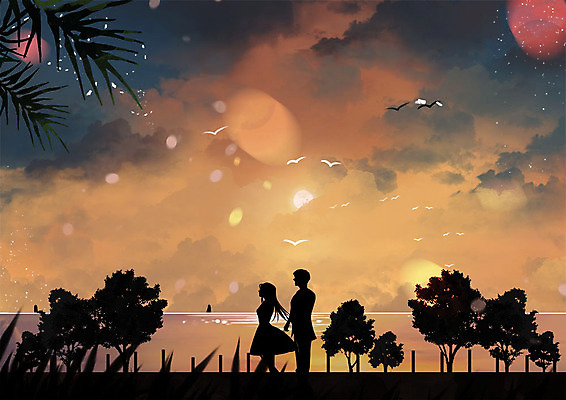 PSD 커플 여자 남자 실루엣 바다 백그라운드 프로포즈 야경 일러스트 따뜻함 사랑 사람 성인 해변 두명 여름 노을 로맨틱 저녁 성인만 국내일러스트 자연요소 계절 감정 컨셉 관계 촬영기법 야간 파일형식 풍경_경치