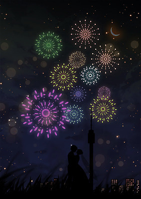 PSD 무료이미지 커플 여자 남자 실루엣 백그라운드 프로포즈 야경 일러스트 불꽃놀이 따뜻함 사랑 사람 성인 두명 로맨틱 도시 성인만 국내일러스트 감정 컨셉 관계 놀이 촬영기법 야간 파일형식 풍경_경치