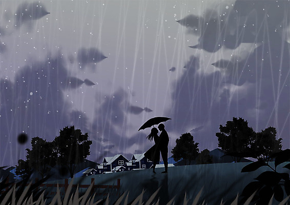 PSD 커플 여자 남자 실루엣 백그라운드 프로포즈 일러스트 우산 따뜻함 사랑 사람 풍경 성인 두명 비 숲속 성인만 국내일러스트 자연요소 감정 관계 날씨 촬영기법 숲 파일형식