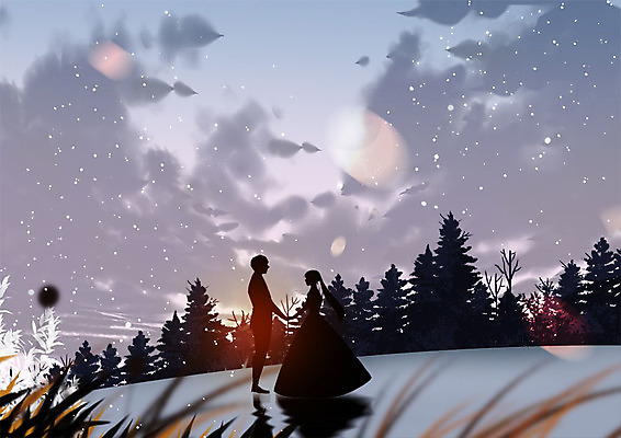 PSD 커플 여자 남자 실루엣 백그라운드 프로포즈 겨울 일러스트 따뜻함 사랑 사람 풍경 성인 두명 설원 일몰 눈 숲 성인만 겨울배경 국내일러스트 자연요소 계절 감정 관계 날씨 눈_날씨 촬영기법 노을 파일형식