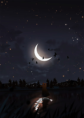 PSD 커플 여자 남자 실루엣 호수 백그라운드 프로포즈 야경 일러스트 따뜻함 사랑 사람 성인 두명 달 춤 초승달 성인만 국내일러스트 자연요소 감정 관계 문화예술 촬영기법 야간 파일형식 풍경_경치