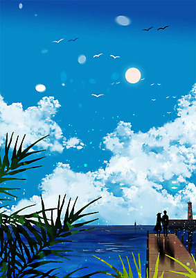 PSD 커플 여자 남자 실루엣 바다 백그라운드 프로포즈 일러스트 하늘 등대 따뜻함 사랑 사람 풍경 성인 해변 두명 여름 파란색 성인만 클래식블루 국내일러스트 계절 감정 컬러 관계 촬영기법 파일형식 트랜드컬러