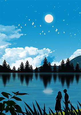 PSD 커플 여자 남자 실루엣 호수 백그라운드 프로포즈 일러스트 하늘 따뜻함 사랑 사람 풍경 성인 두명 파란색 맑음 성인만 클래식블루 국내일러스트 감정 컬러 관계 날씨 촬영기법 파일형식 트랜드컬러