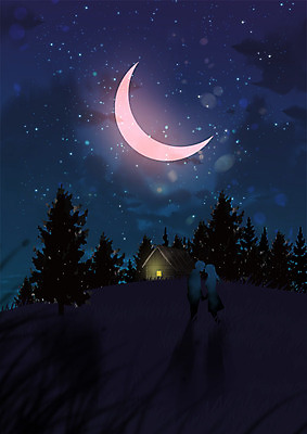 PSD 커플 여자 남자 실루엣 백그라운드 프로포즈 야경 일러스트 키스 주택 따뜻함 사랑 사람 성인 두명 로맨틱 달 숲 초승달 성인만 국내일러스트 자연요소 감정 컨셉 관계 촬영기법 건물 야간 애정표현 파일형식 풍경_경치