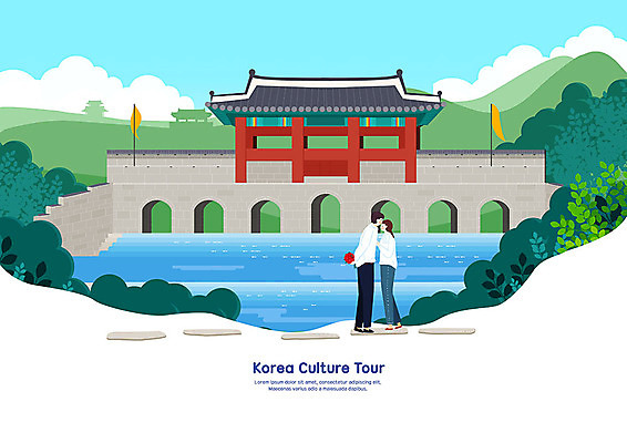 PSD 커플 여자 남자 여유 여행 하늘색 일러스트 자연 서기 사람 풍경 두명 초록색 문화재 즐거움 국내여행 수원화성 국내일러스트 감정 컬러 한국건축 관계 모션 파란색 생태계 랜드마크 수원 파일형식