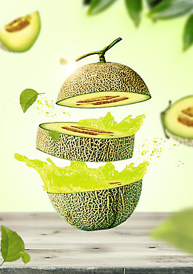 PSD 편집이미지 잎 과일 사람없음 초록색 여름 신선 달콤 멜론 상큼 과즙 과일조각 스플래쉬 이미지편집 식물 계절 컬러 조각 맛 파일형식