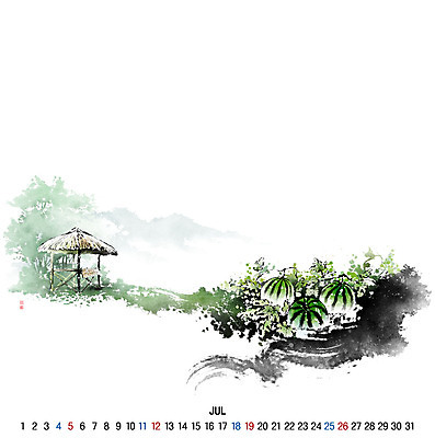 PSD 일러스트 캘리그라피 붓터치 여름음식 새해 수박 사람없음 여름 숫자 달력 동양화 번짐 원두막 7월 수박밭 2020년 경자년 제철과일 국내일러스트 문자 계절 음식 밭 과일 미술 날짜 연도 제철 파일형식 효과 여름_계절