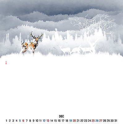 PSD 실루엣 겨울 여러마리 일러스트 캘리그라피 붓터치 사슴 새해 초원 사람없음 숫자 달력 눈 숲 12월 동양화 번짐 2020년 경자년 국내일러스트 자연요소 문자 계절 다수 포유류 날씨 촬영기법 미술 날짜 연도 파일형식 효과