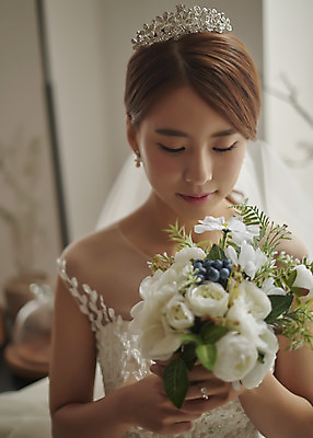 포토 JPG 스튜디오촬영 여자 행복 신부 부케 웨딩드레스 결혼 실내 사랑 한명 들기 앉기 상반신 20대 성인 앞모습 한국인 즐거움 티아라 성인여자한명만 웨딩촬영 국내포토 1 드레스 감정 뷰포인트 꽃다발 모션 왕관 사람 동양인 이벤트 청년 내부 기념사진 여자한명만 성인여자만 파일형식