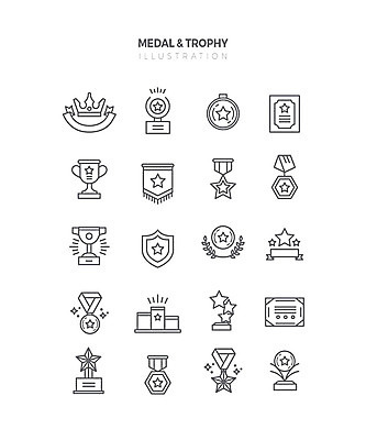 아이콘 사람없음 세트 회색 우승 상패 트로피 메달 라인아이콘 금메달 동메달 월계수 은메달 2D아이콘 AI파일 컬러 최고 상_우승 상_상패 파일형식 벡터