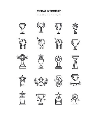 아이콘 사람없음 세트 회색 우승 상패 트로피 메달 라인아이콘 금메달 동메달 월계수 은메달 2D아이콘 AI파일 컬러 최고 상_우승 상_상패 파일형식 벡터