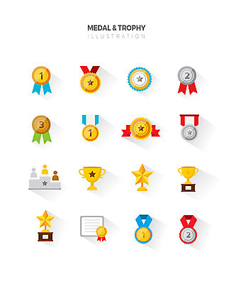 아이콘 사람없음 세트 컬러풀 회색 우승 상패 트로피 메달 금메달 동메달 은메달 평면 2D아이콘 AI파일 컬러 최고 상_우승 상_상패 파일형식 벡터