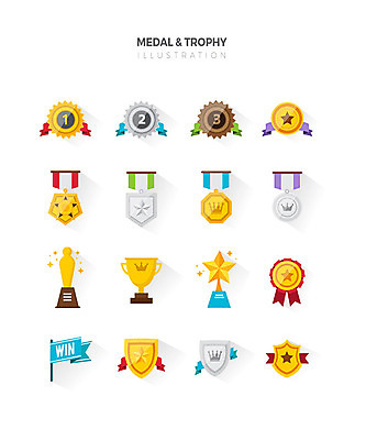 아이콘 사람없음 세트 컬러풀 우승 상패 트로피 메달 금메달 동메달 은메달 평면 2D아이콘 AI파일 컬러 최고 상_우승 상_상패 파일형식 벡터