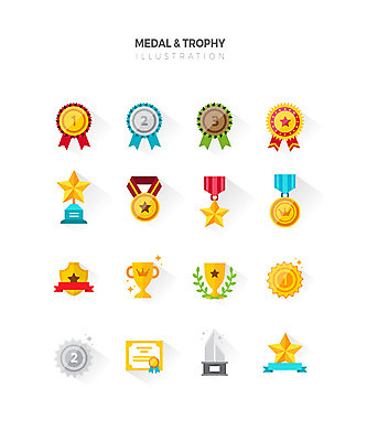 아이콘 사람없음 세트 컬러풀 우승 상패 트로피 메달 금메달 동메달 은메달 평면 2D아이콘 AI파일 컬러 최고 상_우승 상_상패 파일형식 벡터