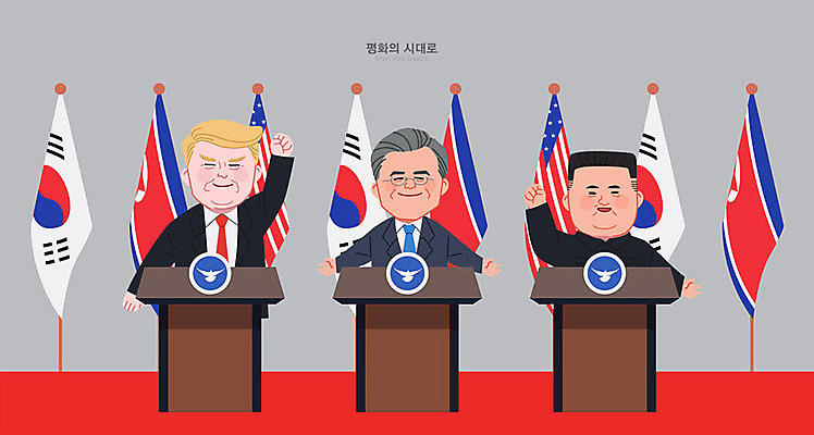 남자 나라 일러스트 사람 성인 세명 평화 미국 성조기 국기 태극기 사회이슈 비둘기 남한 북한 북한국기 정상회담 성인남자만 남북회담 국내일러스트 AI파일 아시아 컨셉 북아메리카 조류 회의 경제 남자만 성인만 파일형식 벡터